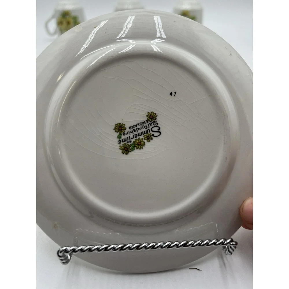 Staffordshire Summertime England 7 Pc Tea Set 3 Cups 4 Saucers Yellow Daisy